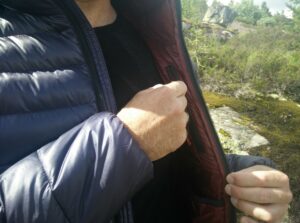 Dark Peak Nessh Down Jacket: The zippered inner pocket