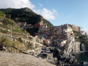 Exploring and Hiking Cinque Terre - view on Manarola from the playground